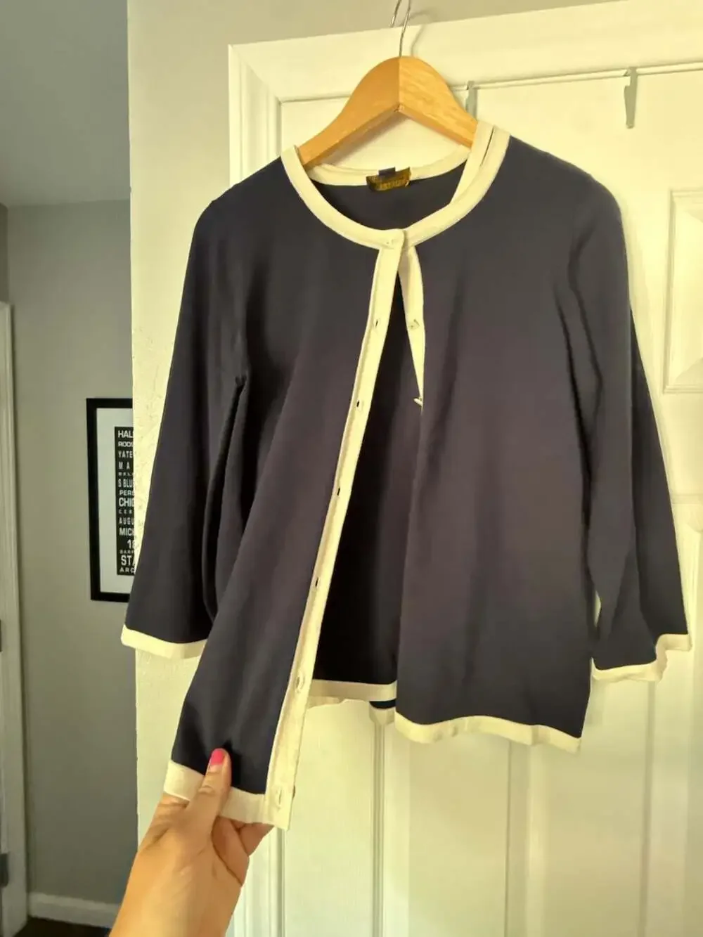 Pendleton Navy Blue and Cream Twin Set Cardigan with Matching Tank Shell
